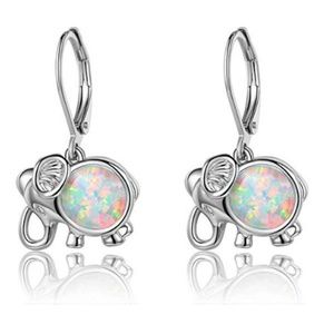 Dainty 18k wgp Opal  Elephant  earrings